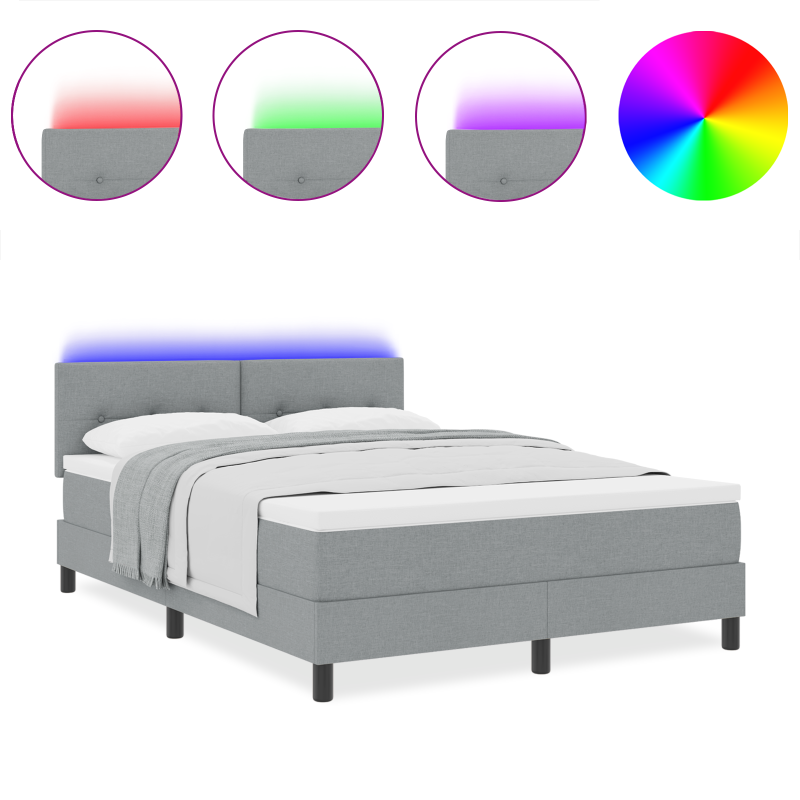 Boxspringbett mit Matratze & LED Licht Grau 140x200 cm Stoff