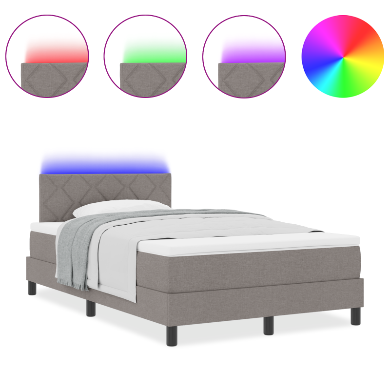 Boxspringbett mit Matratze & LED Taupe 120x200 cm Stoff