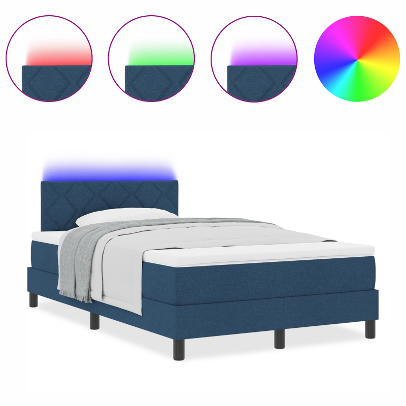 Boxspringbett mit Matratze & LED Blau 120x200 cm Stoff