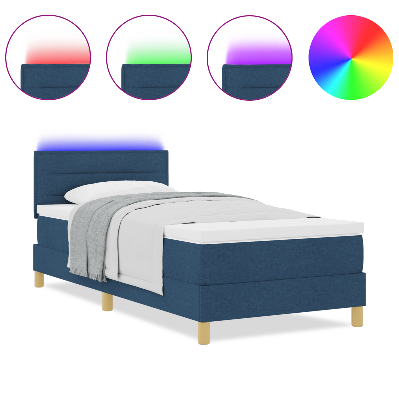 Boxspringbett mit Matratze & LED Blau 80x200 cm Stoff
