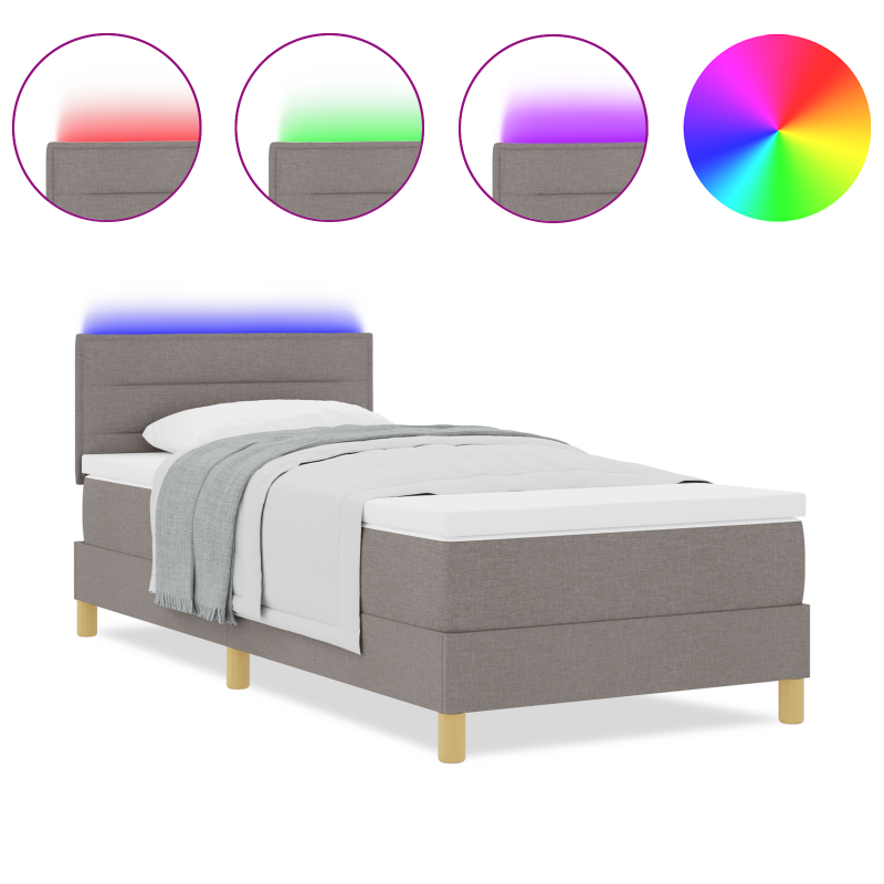 Boxspringbett mit Matratze & LED Taupe 90x200 cm Stoff