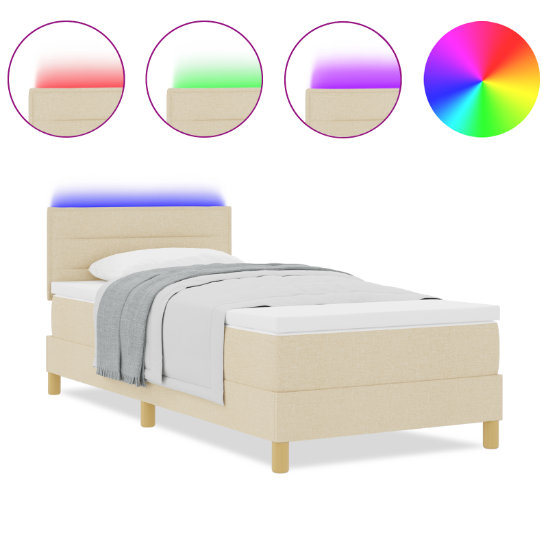 Boxspringbett mit Matratze & LED Creme 90x200 cm Stoff