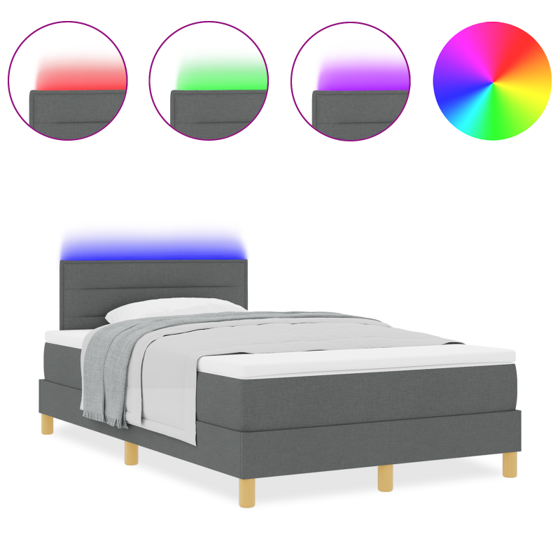 Boxspringbett mit Matratze & LED Dunkelgrau 120x190 cm Stoff