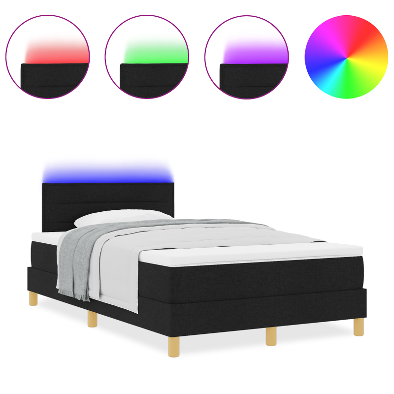 Boxspringbett mit Matratze & LED Schwarz 120x190 cm Stoff