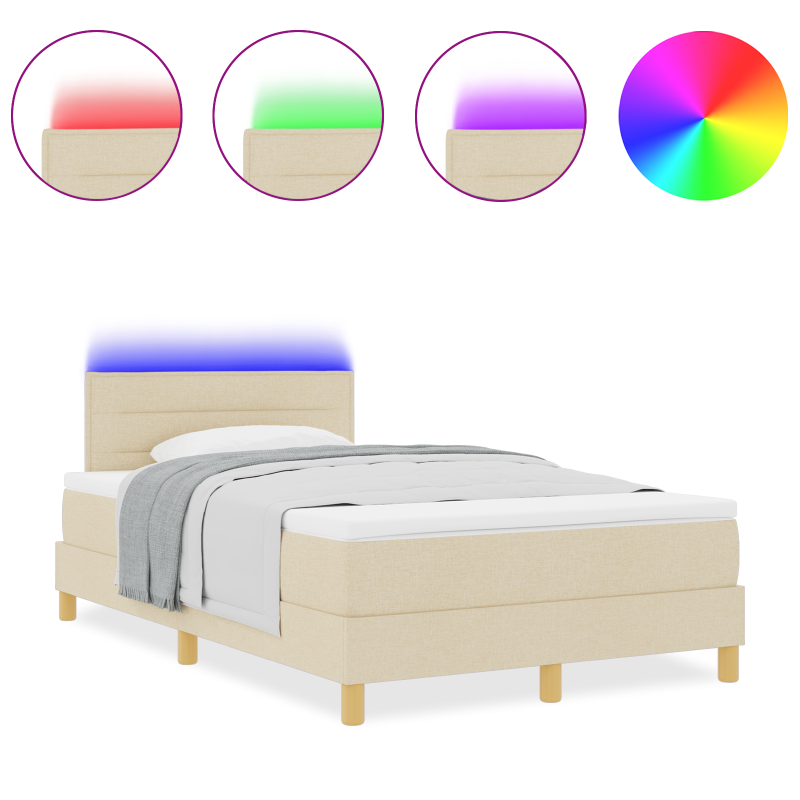 Boxspringbett mit Matratze & LED Creme 120x200 cm Stoff