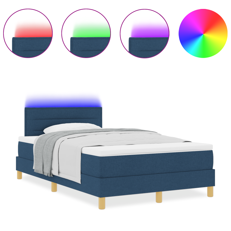 Boxspringbett mit Matratze & LED Blau 120x200 cm Stoff