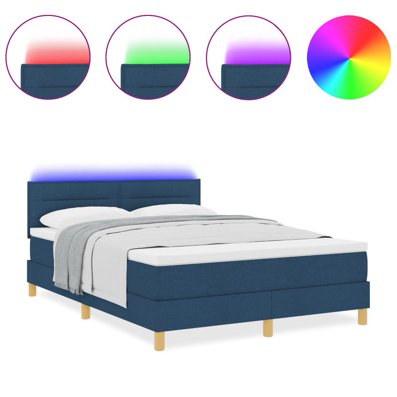 Boxspringbett mit Matratze & LED Blau 140x190 cm Stoff