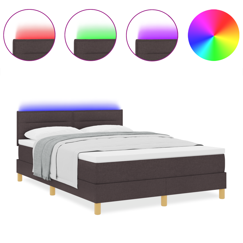 Boxspringbett mit Matratze & LED Dunkelbraun 140x200 cm Stoff