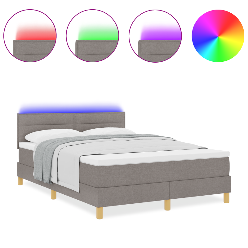 Boxspringbett mit Matratze & LED Taupe 160x200 cm Stoff