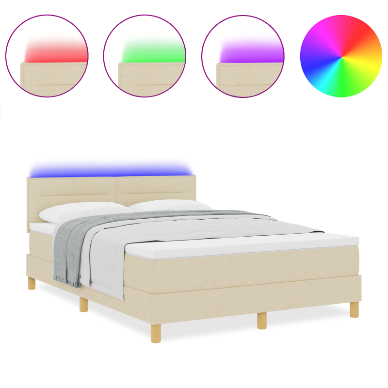 Boxspringbett mit Matratze & LED Creme 160x200 cm Stoff