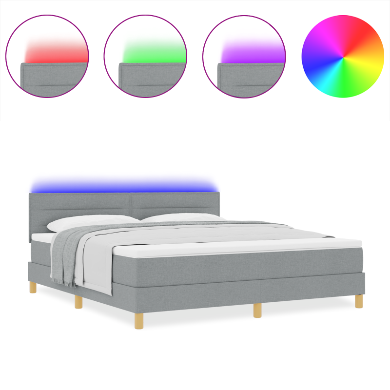 Boxspringbett mit Matratze & LED Hellgrau 180x200 cm Stoff