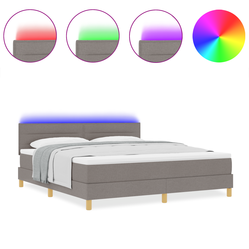 Boxspringbett mit Matratze & LED Taupe 180x200 cm Stoff