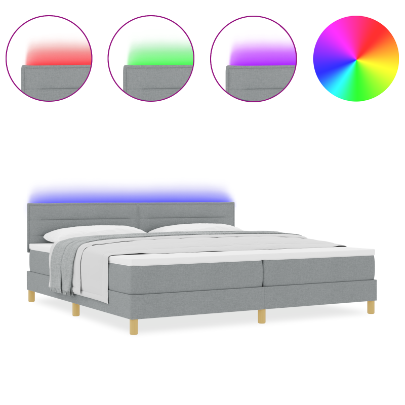 Boxspringbett mit Matratze & LED Licht Grau 200x200 cm Stoff