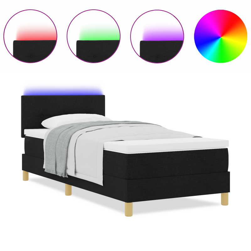 Boxspringbett mit Matratze & LED Schwarz 80x200 cm Stoff