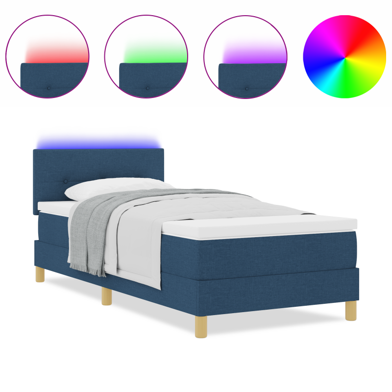 Boxspringbett mit Matratze & LED Blau 90x200 cm Stoff
