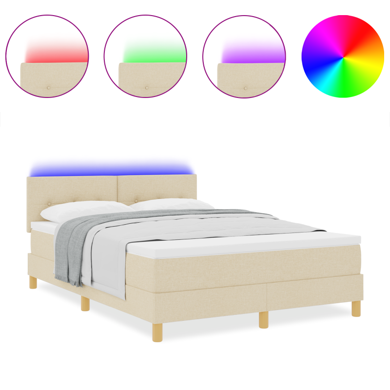 Boxspringbett mit Matratze & LED Creme 160x200 cm Stoff