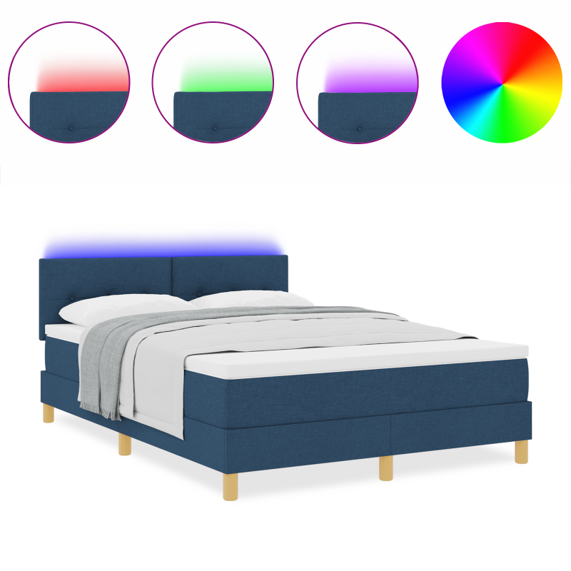 Boxspringbett mit Matratze & LED Blau 160x200 cm Stoff
