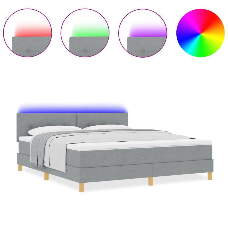 Boxspringbett mit Matratze & LED Hellgrau 180x200 cm Stoff