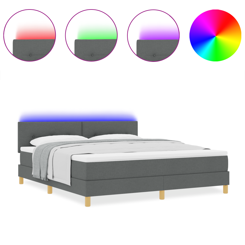 Boxspringbett mit Matratze & LED Dunkelgrau 180x200 cm Stoff