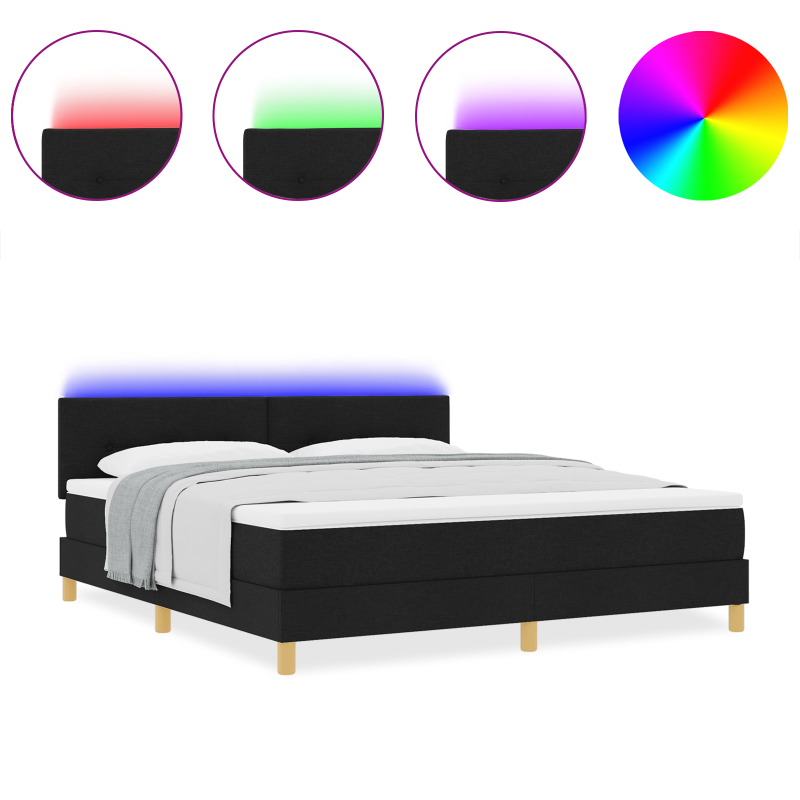 Boxspringbett mit Matratze & LED Schwarz 180x200 cm Stoff