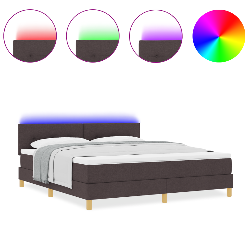 Boxspringbett mit Matratze & LED Dunkelbraun 180x200 cm Stoff