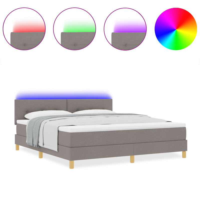 Boxspringbett mit Matratze & LED Taupe 180x200 cm Stoff