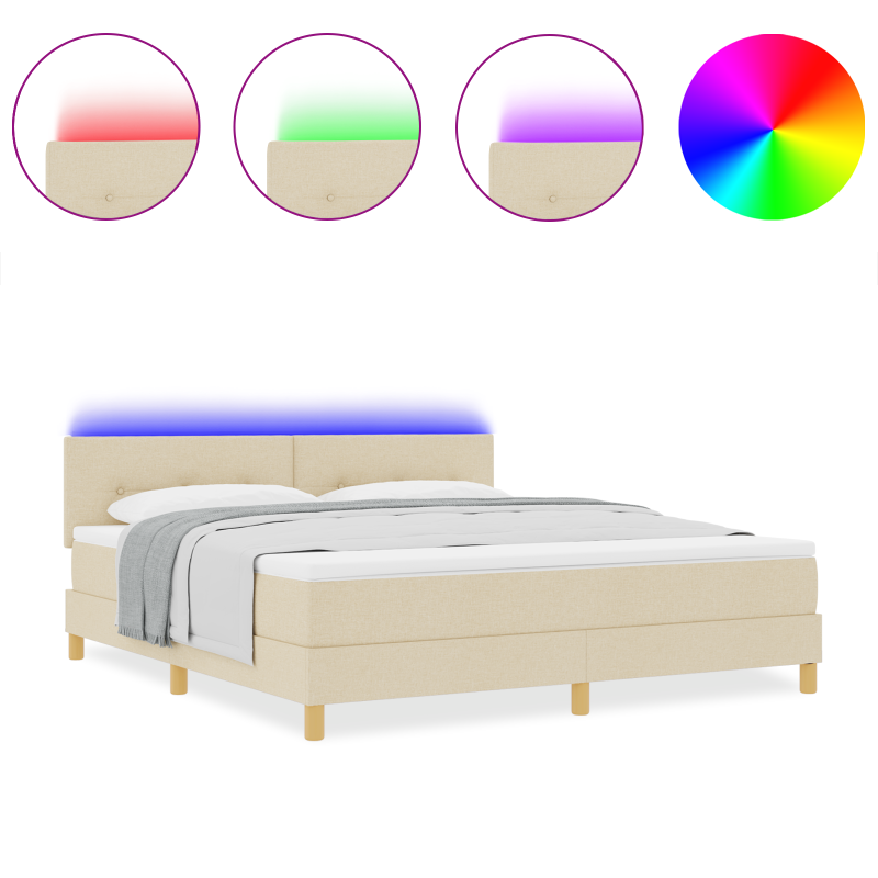 Boxspringbett mit Matratze & LED Creme 180x200 cm Stoff