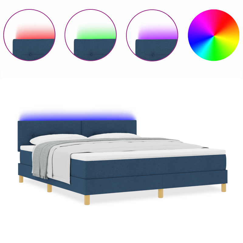 Boxspringbett mit Matratze & LED Blau 180x200 cm Stoff