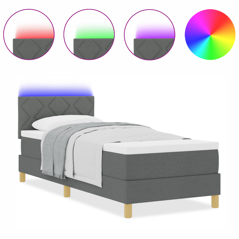 Boxspringbett mit Matratze & LED Dunkelgrau 80x200 cm Stoff