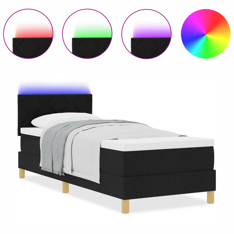 Boxspringbett mit Matratze & LED Schwarz 80x200 cm Stoff