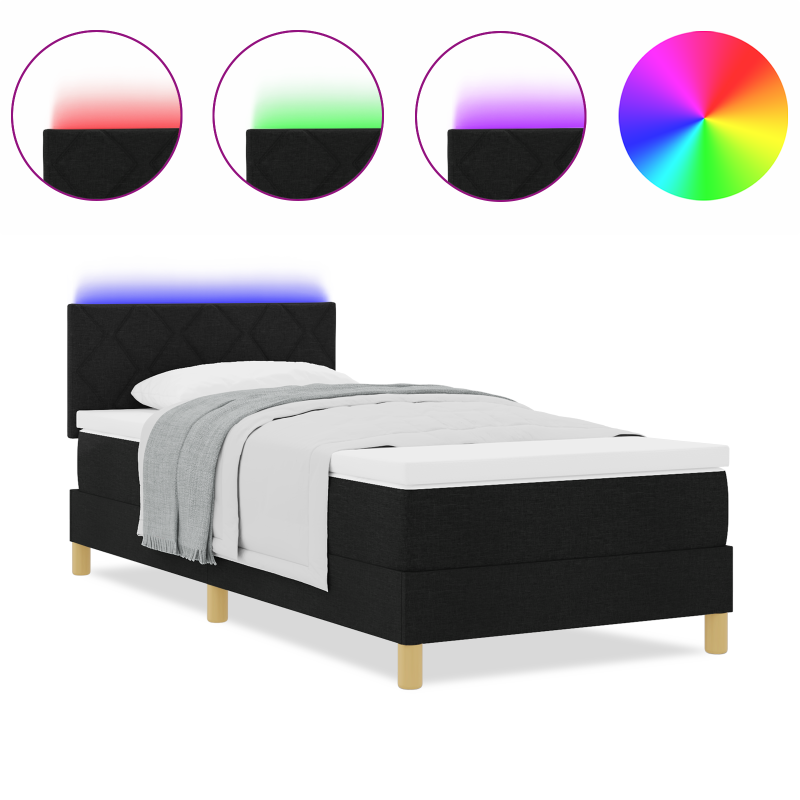 Boxspringbett mit Matratze & LED schwarz 90x190 cm Stoff