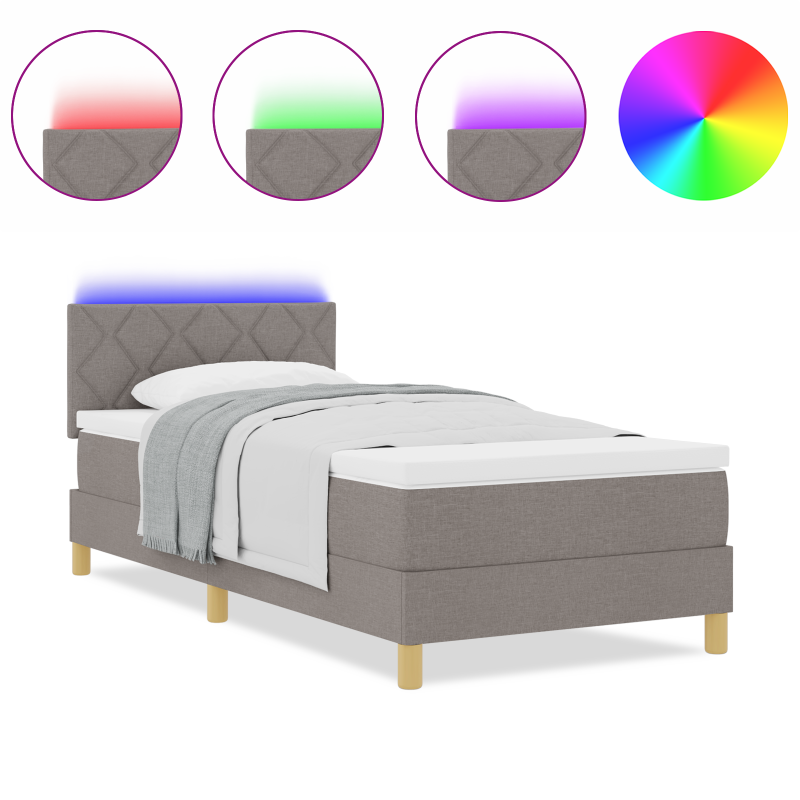 Boxspringbett mit Matratze & LED Taupe 100x200 cm Stoff