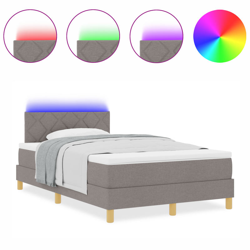 Boxspringbett mit Matratze & LED Taupe 120x190 cm Stoff