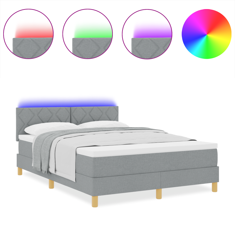 Boxspringbett mit Matratze & LED Licht Grau 160x200 cm Stoff