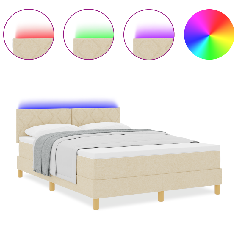 Boxspringbett mit Matratze & LED Creme 160x200 cm Stoff
