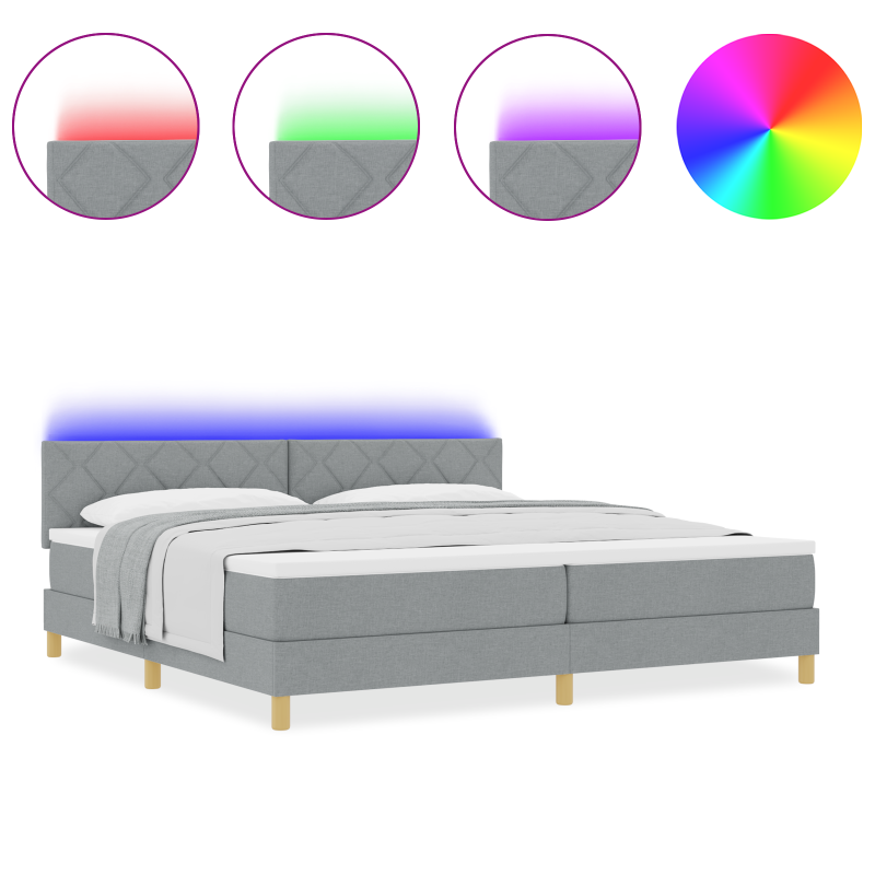 Boxspringbett mit Matratze & LED Hellgrau 200x200 cm Stoff