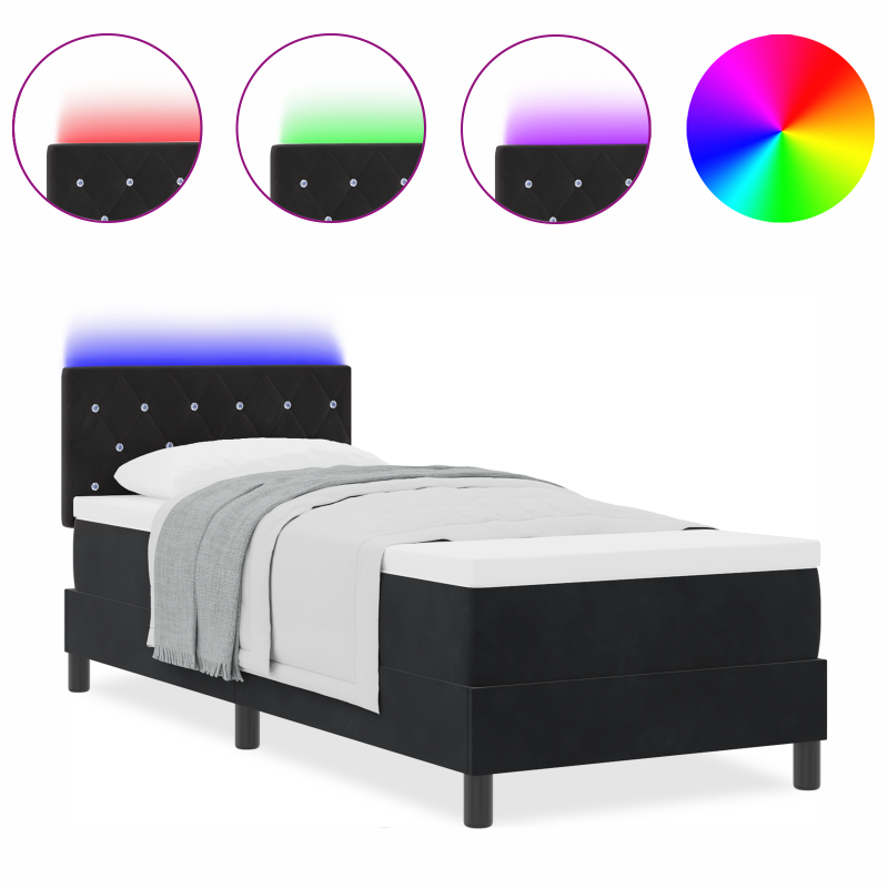 Boxspringbett mit Matratze & LED Schwarz 80x200 cm Samt