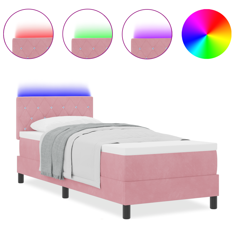 Boxspringbett mit Matratze & LED Rosa 80x200 cm Velvet