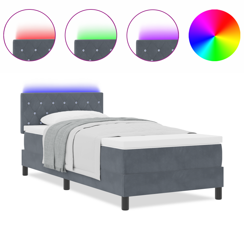 Boxspringbett mit Matratze & LED Dunkelgrau 90x200 cm Samt