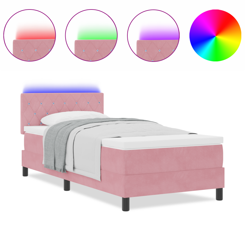 Boxspringbett mit Matratze & LED Pink 90x200 cm Samt