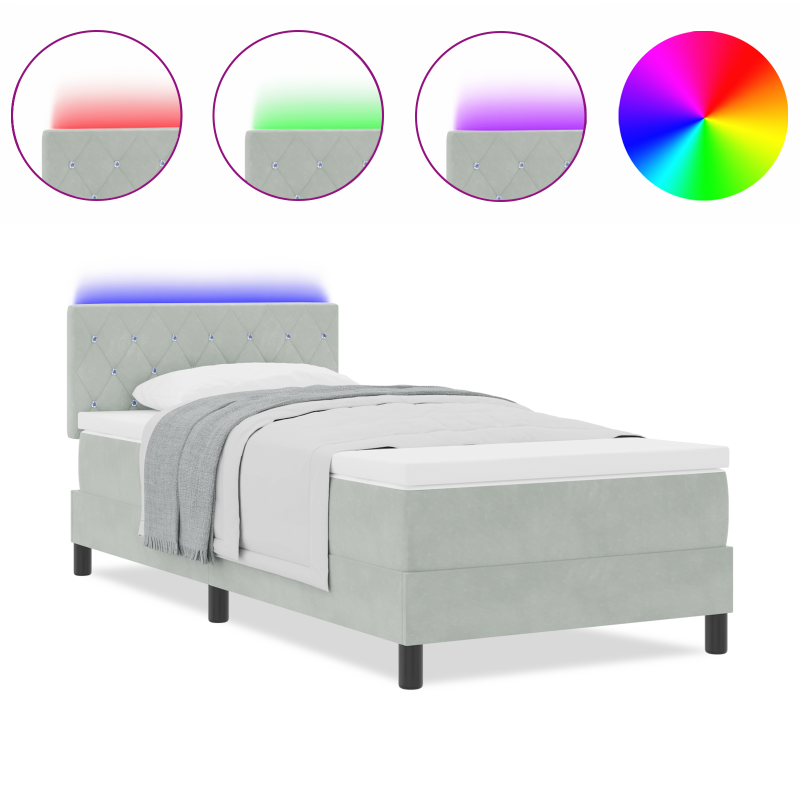 Boxspringbett mit Matratze und LED Licht Grau 100x200 cm Samt