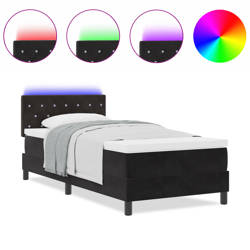 Boxspringbett mit Matratze & LED Schwarz 100x200 cm Velvet