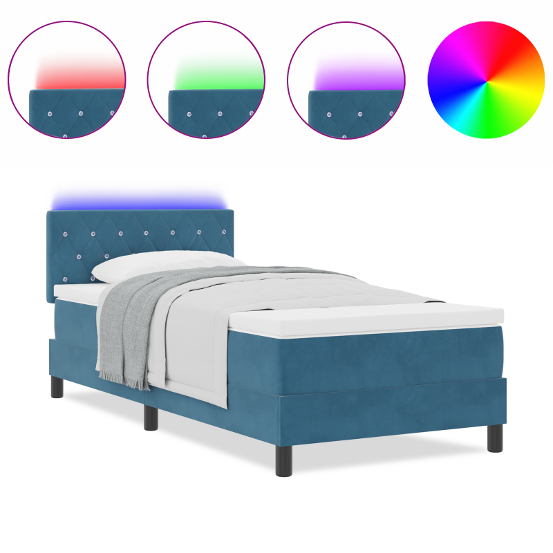 Boxspringbett mit Matratze & LED Dunkelblau 100x200 cm Samt