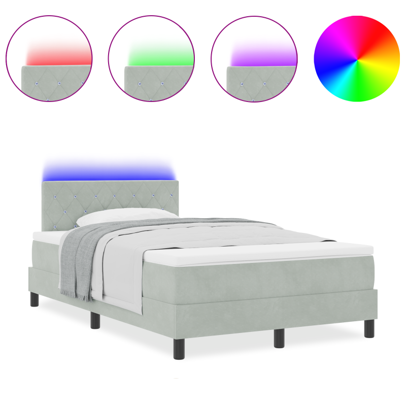 Boxspringbett mit Matratze & LED Licht Grau 120x190 cm Samt