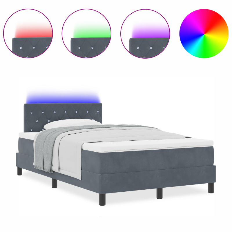 Boxspringbett mit Matratze und LED Dunkelgrau 120x200 cm Samt
