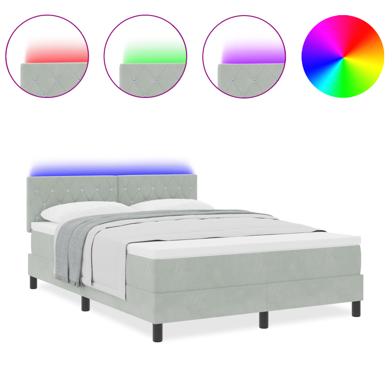 Boxspringbett mit Matratze und LED Licht Hellgrau 140x190 cm Samt
