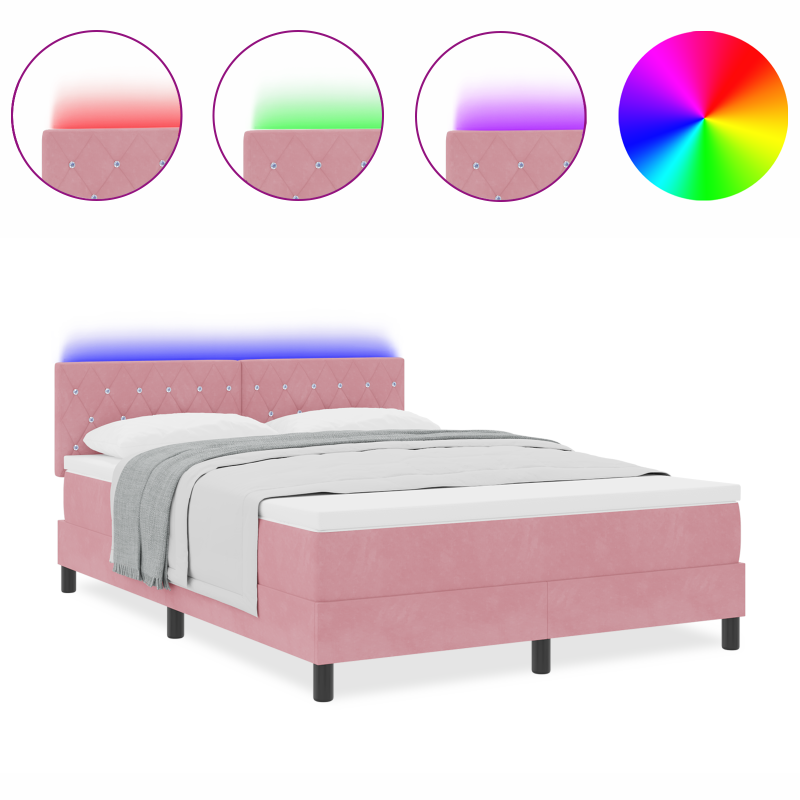 Boxspringbett mit Matratze & LED Rosa 140x200 cm Samt