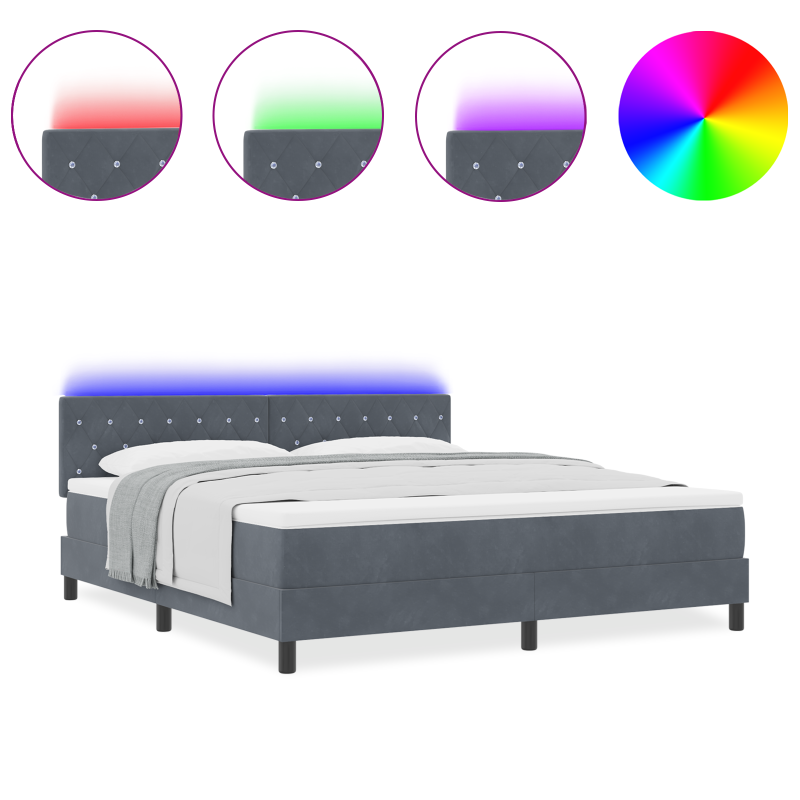 Boxspringbett mit Matratze & LED Dunkelgrau 180x200 cm Samt