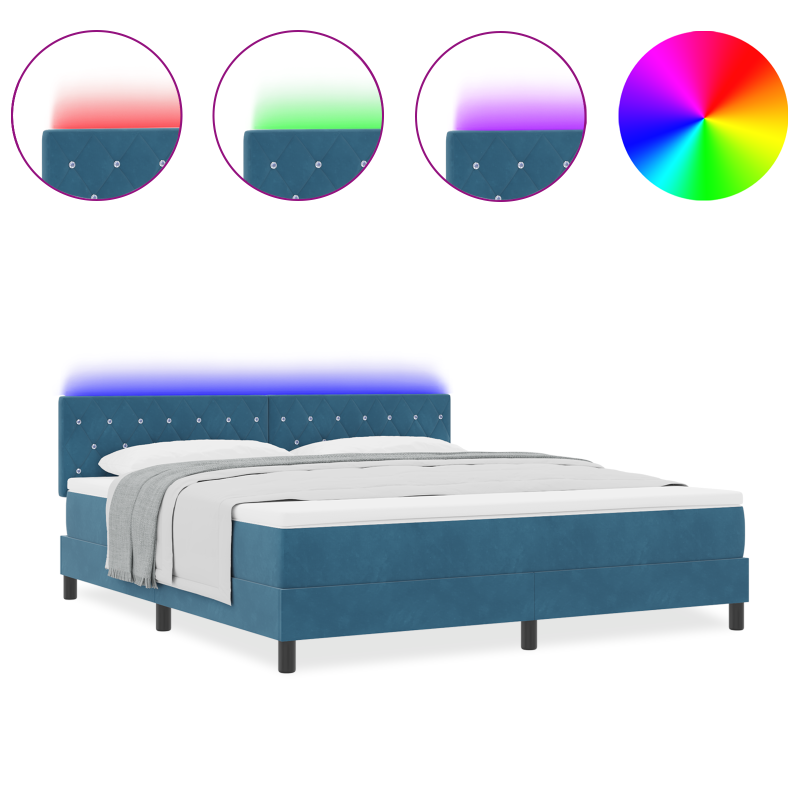 Boxspringbett mit Matratze & LED Dunkelblau 180x200 cm Samt