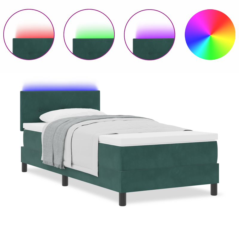 Boxspringbett mit Matratze & LED Dunkelgrün 80x200 cm Samt